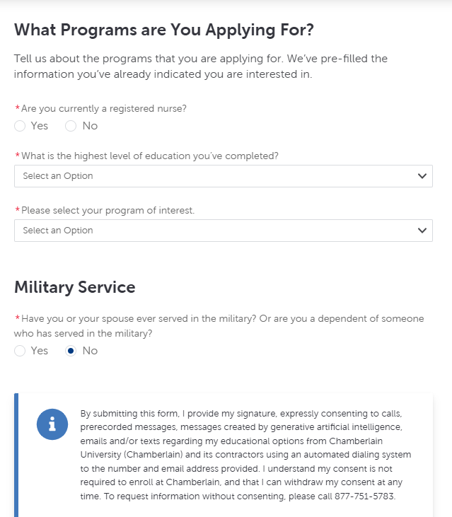 Course Selection in Chamberlain Application